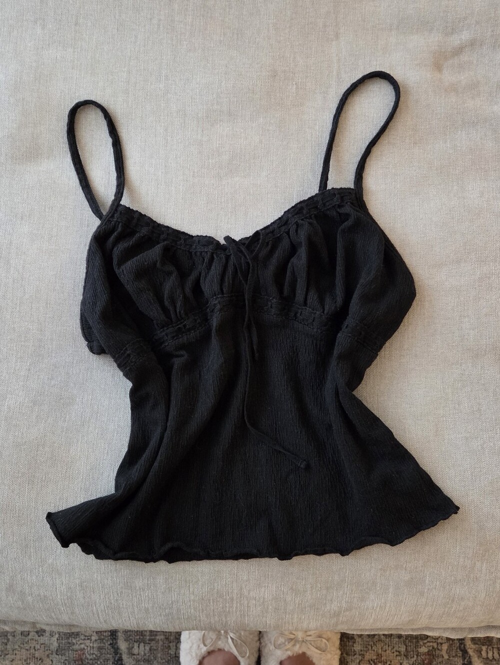 No Boundaries Black Spaghetti Strap Camisole with Gathered Bust